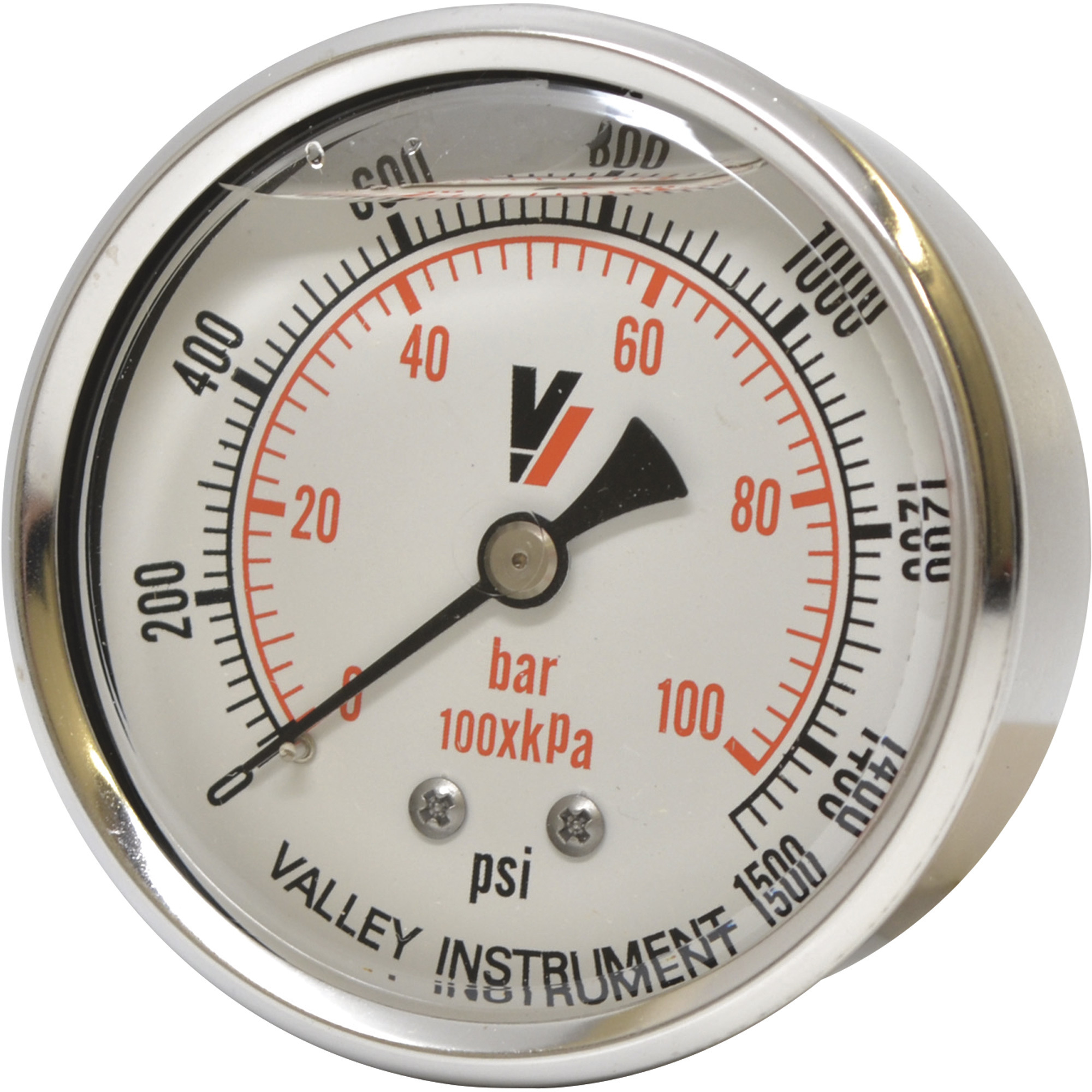 Valley Industries, 2.5in. Back Mt Gauge 1500PSI, Case Material Stainless Steel, Min. Operating Pressure 0 PSI, Max. Operating Pressure 1500 PSI, Model# 2240GXB1500